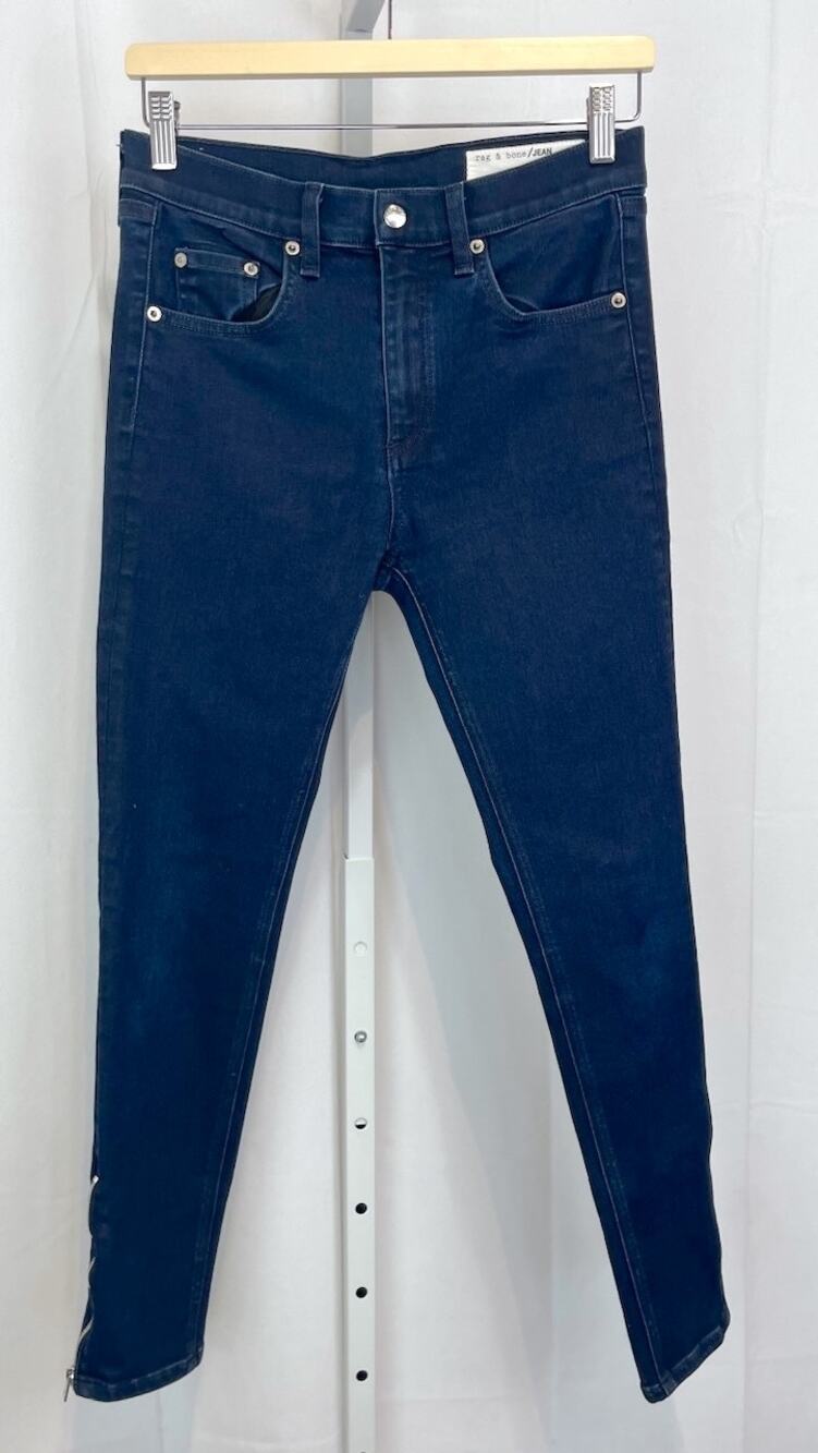RAG & BONE 10 Inch Capri Crop Jeans Zip Ankle 5 Pocket Dark Indigo Blue Size 27